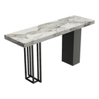 Table de bar rectangulaire moderne en métal et pierre noire, hauteur comptoir