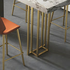 Table de bar rectangulaire moderne en métal et pierre noire, hauteur comptoir