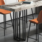 Table de bar rectangulaire moderne en métal et pierre noire, hauteur comptoir
