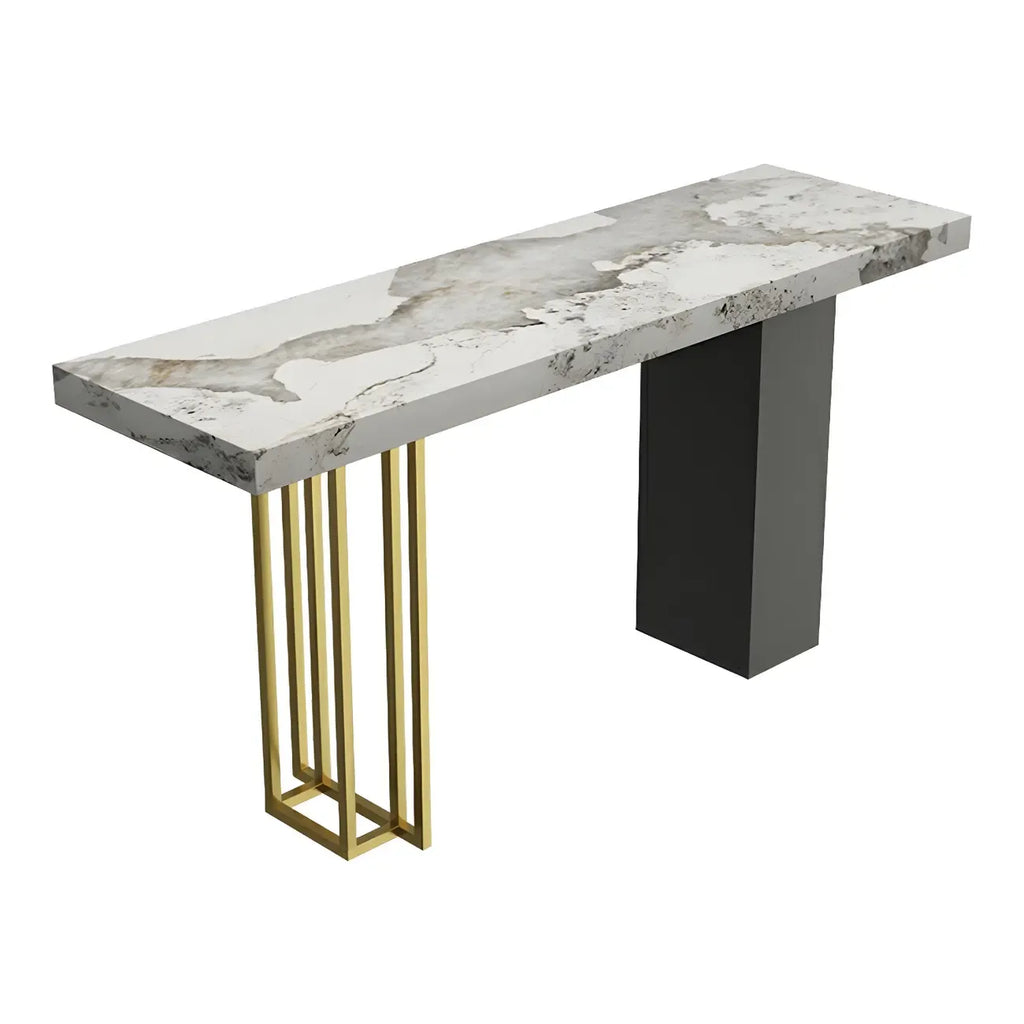 Table de bar rectangulaire moderne en métal et pierre noire, hauteur comptoir
