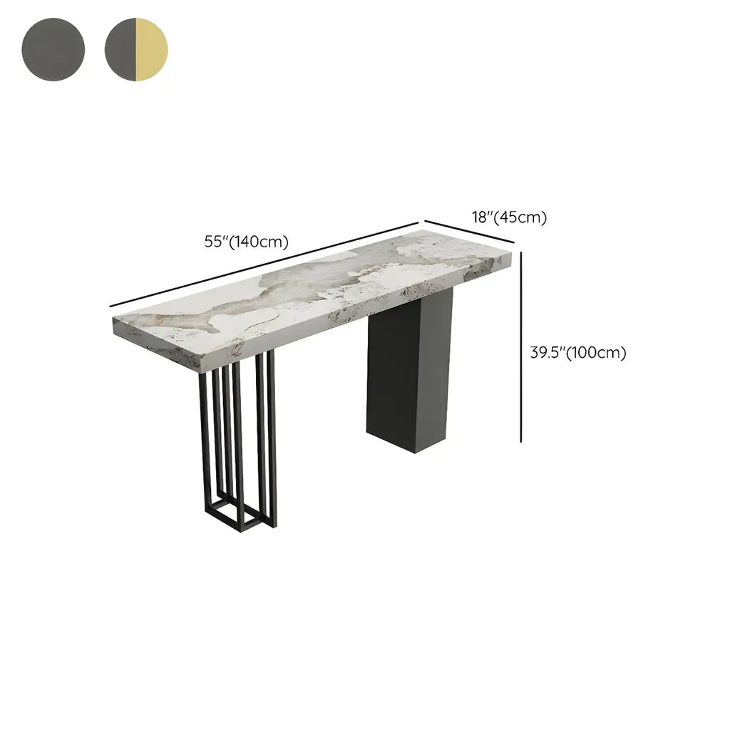 Table de bar rectangulaire moderne en métal et pierre noire, hauteur comptoir