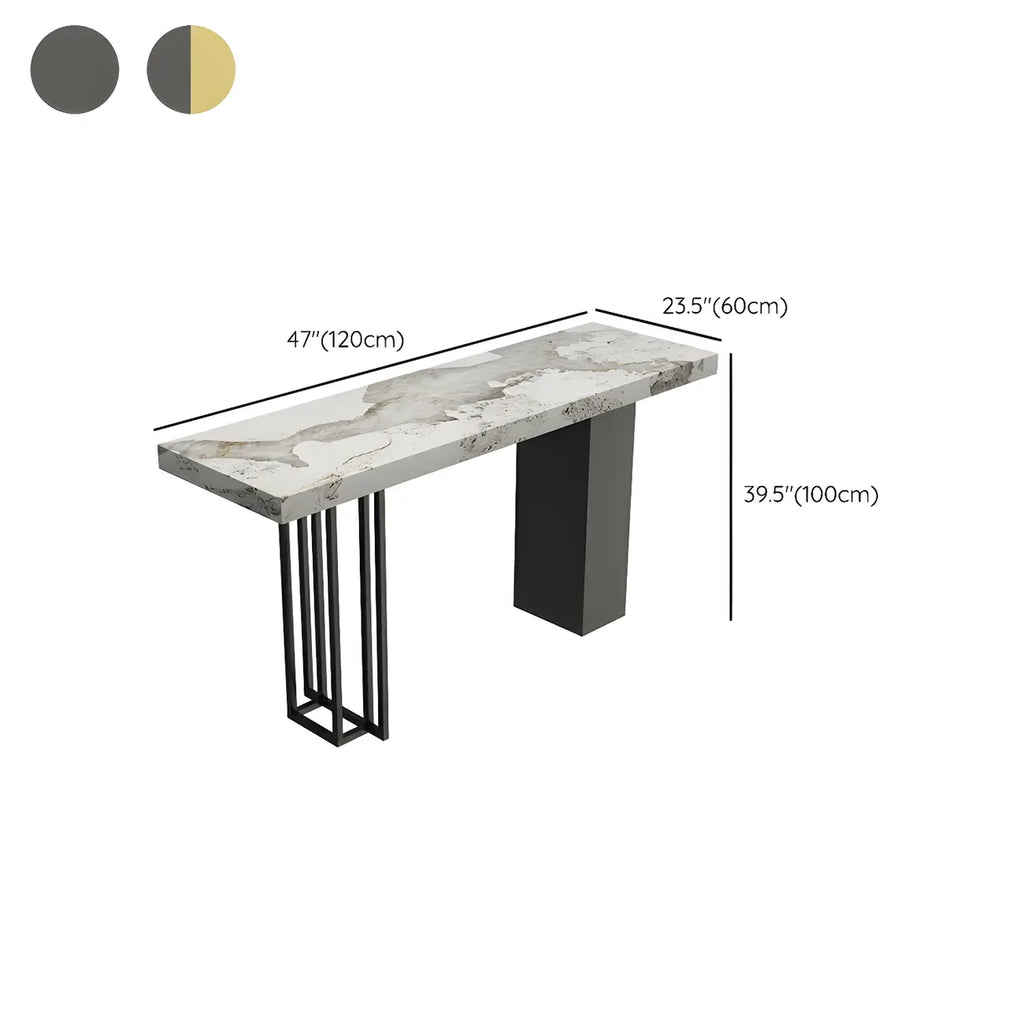 Table de bar rectangulaire moderne en métal et pierre noire, hauteur comptoir