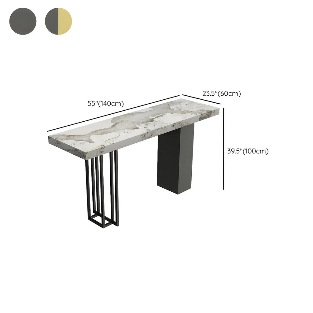 Table de bar rectangulaire moderne en métal et pierre noire, hauteur comptoir