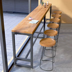 Table de bar moderne en bois brun et fer avec piètement à tréteaux