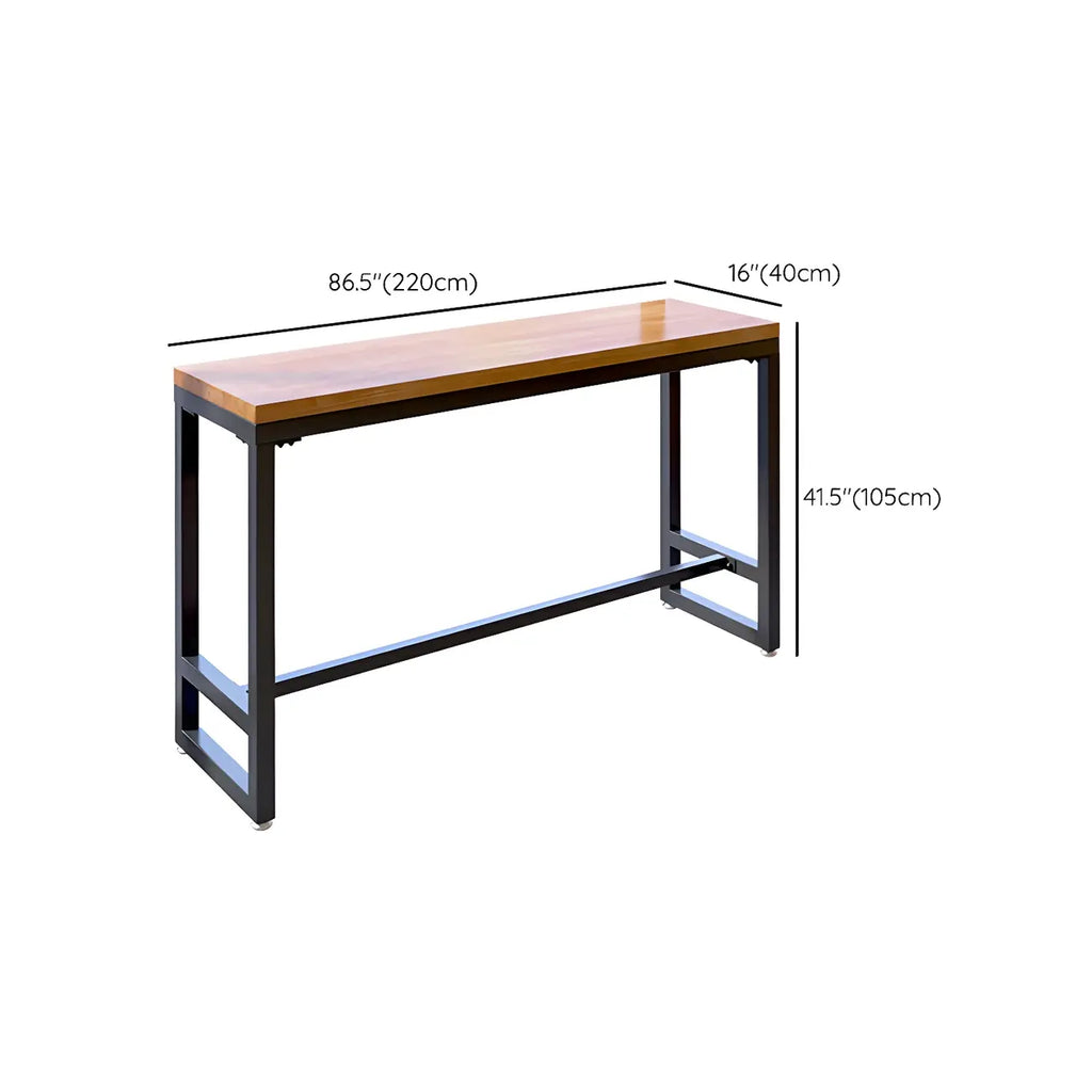 Table de bar moderne en bois brun et fer avec piètement à tréteaux