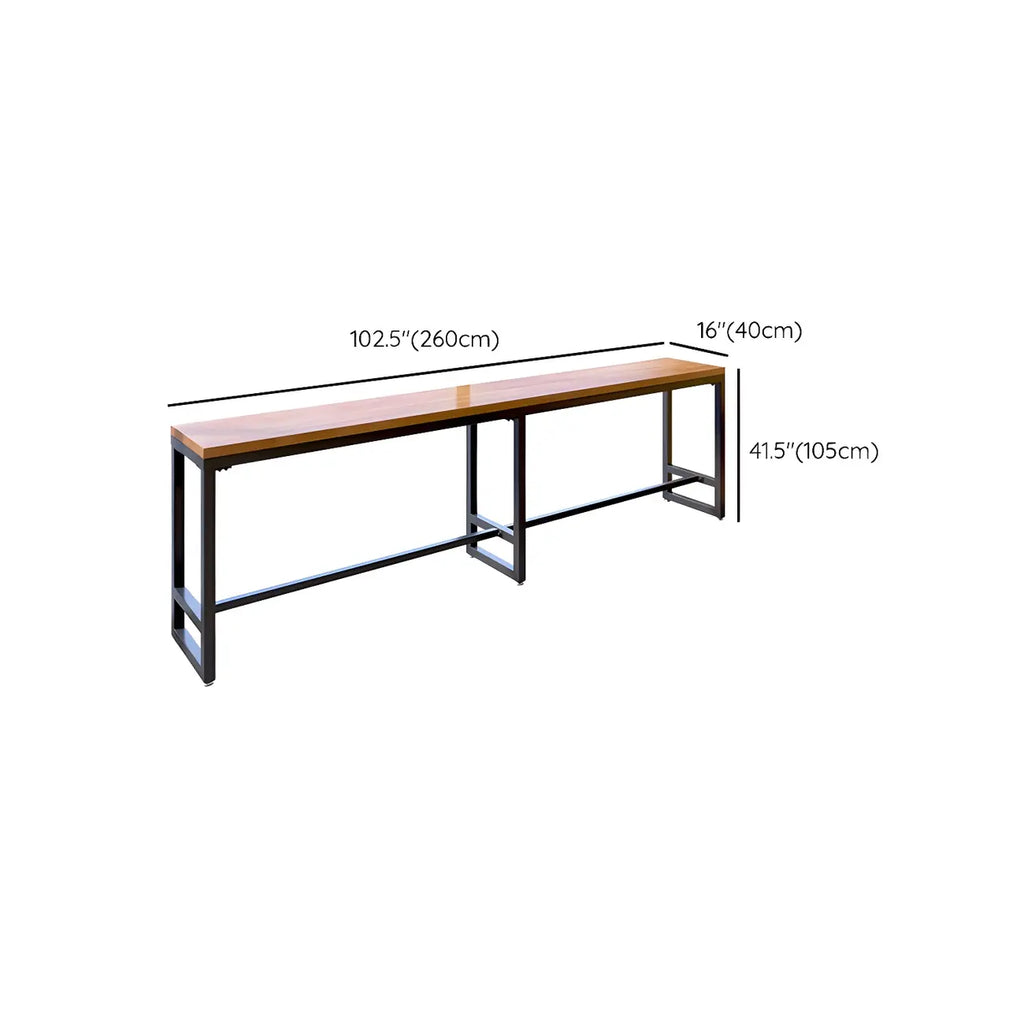 Table de bar moderne en bois brun et fer avec piètement à tréteaux