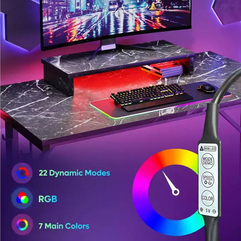 Bestier Bureau de Gamer 42 Petit Bureau d'Ordinateur pour Bureau à Domicile avec Lumières LED et Support de Moniteur