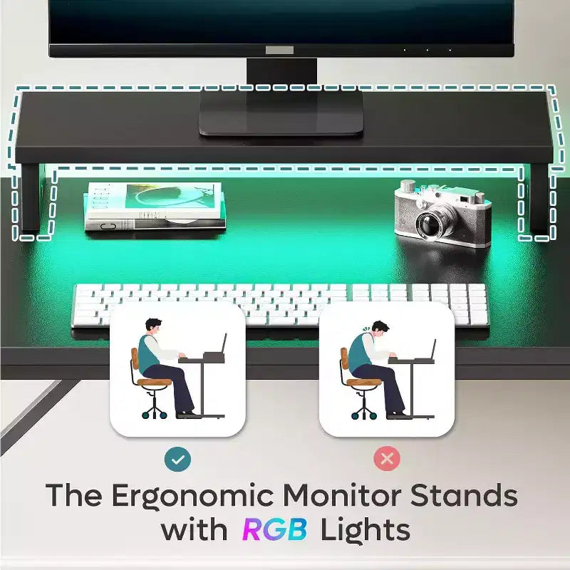 Bestier Bureau de Gamer 42 Petit Bureau d'Ordinateur pour Bureau à Domicile avec Lumières LED et Support de Moniteur
