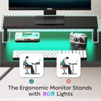 Bestier Bureau de Gamer 42 Petit Bureau d'Ordinateur pour Bureau à Domicile avec Lumières LED et Support de Moniteur