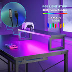 Bestier Bureau de Jeu en L de 60 Pouces avec Supports d'Écran et Plateau de Clavier, Longue Table pour 2 Personnes avec Étagères, Poste de Travail d'Angle RVB pour PC Gamer