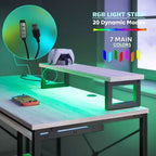 Bestier Bureau de Jeu en L de 60 Pouces avec Supports d'Écran et Plateau de Clavier, Longue Table pour 2 Personnes avec Étagères, Poste de Travail d'Angle RVB pour PC Gamer