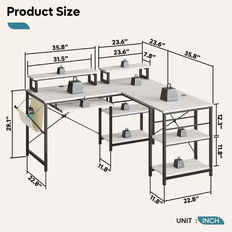 Bestier Bureau de Jeu en L de 60 Pouces avec Supports d'Écran et Plateau de Clavier, Longue Table pour 2 Personnes avec Étagères, Poste de Travail d'Angle RVB pour PC Gamer