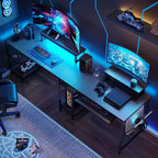 Bestier Bureau de Jeu en L de 60 Pouces avec Supports d'Écran et Plateau de Clavier, Longue Table pour 2 Personnes avec Étagères, Poste de Travail d'Angle RVB pour PC Gamer