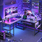 Bestier 60 L Shaped Gaming Desk with Monitor Stands & Keyboard Tray, 2 Person Long Table with Shelves, RGB Corner Work Station PC Gamer Computer Desk