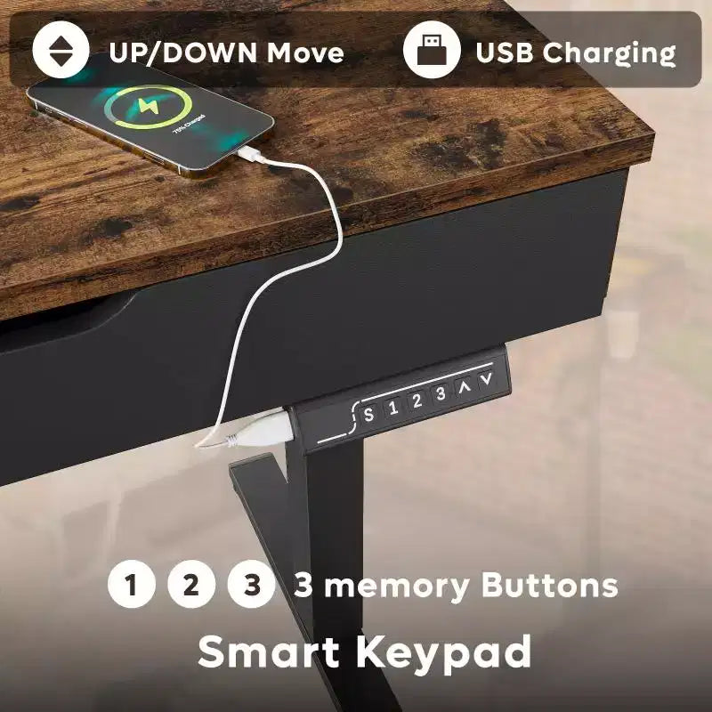 Bureau électrique debout Bestier de 47 x 24 pouces avec deux tiroirs et lumière LED pour bureau à domicile, bureau réglable en hauteur, bureau d'ordinateur