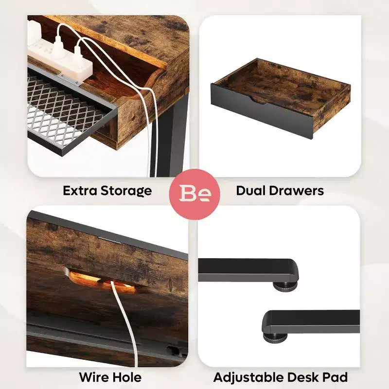 Bureau électrique debout Bestier de 47 x 24 pouces avec deux tiroirs et lumière LED pour bureau à domicile, bureau réglable en hauteur, bureau d'ordinateur