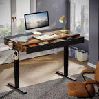 Bureau électrique debout Bestier de 47 x 24 pouces avec deux tiroirs et lumière LED pour bureau à domicile, bureau réglable en hauteur, bureau d'ordinateur