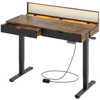 Bureau électrique debout Bestier de 47 x 24 pouces avec deux tiroirs et lumière LED pour bureau à domicile, bureau réglable en hauteur, bureau d'ordinateur