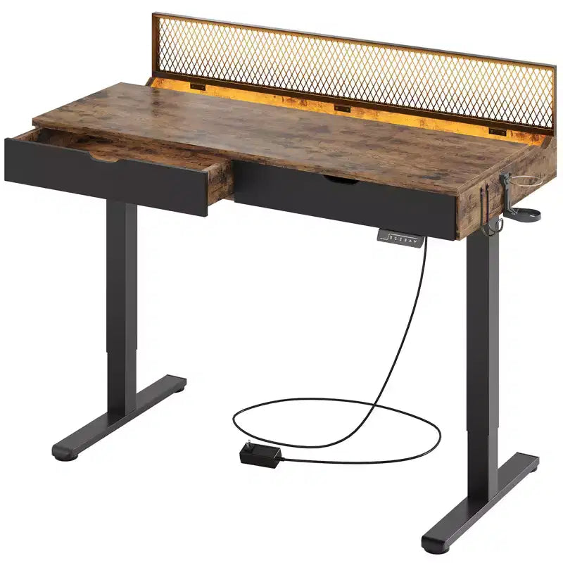 Bureau électrique debout Bestier de 47 x 24 pouces avec deux tiroirs et lumière LED pour bureau à domicile, bureau réglable en hauteur, bureau d'ordinateur