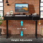 Bureau électrique debout Bestier de 47 x 24 pouces avec deux tiroirs et lumière LED pour bureau à domicile, bureau réglable en hauteur, bureau d'ordinateur