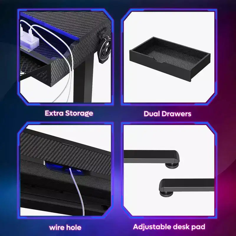 Bureau électrique debout Bestier de 47 x 24 pouces avec deux tiroirs et lumière LED pour bureau à domicile, bureau réglable en hauteur, bureau d'ordinateur