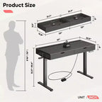 Bureau électrique debout Bestier de 47 x 24 pouces avec deux tiroirs et lumière LED pour bureau à domicile, bureau réglable en hauteur, bureau d'ordinateur