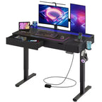 Bureau électrique debout Bestier de 47 x 24 pouces avec deux tiroirs et lumière LED pour bureau à domicile, bureau réglable en hauteur, bureau d'ordinateur