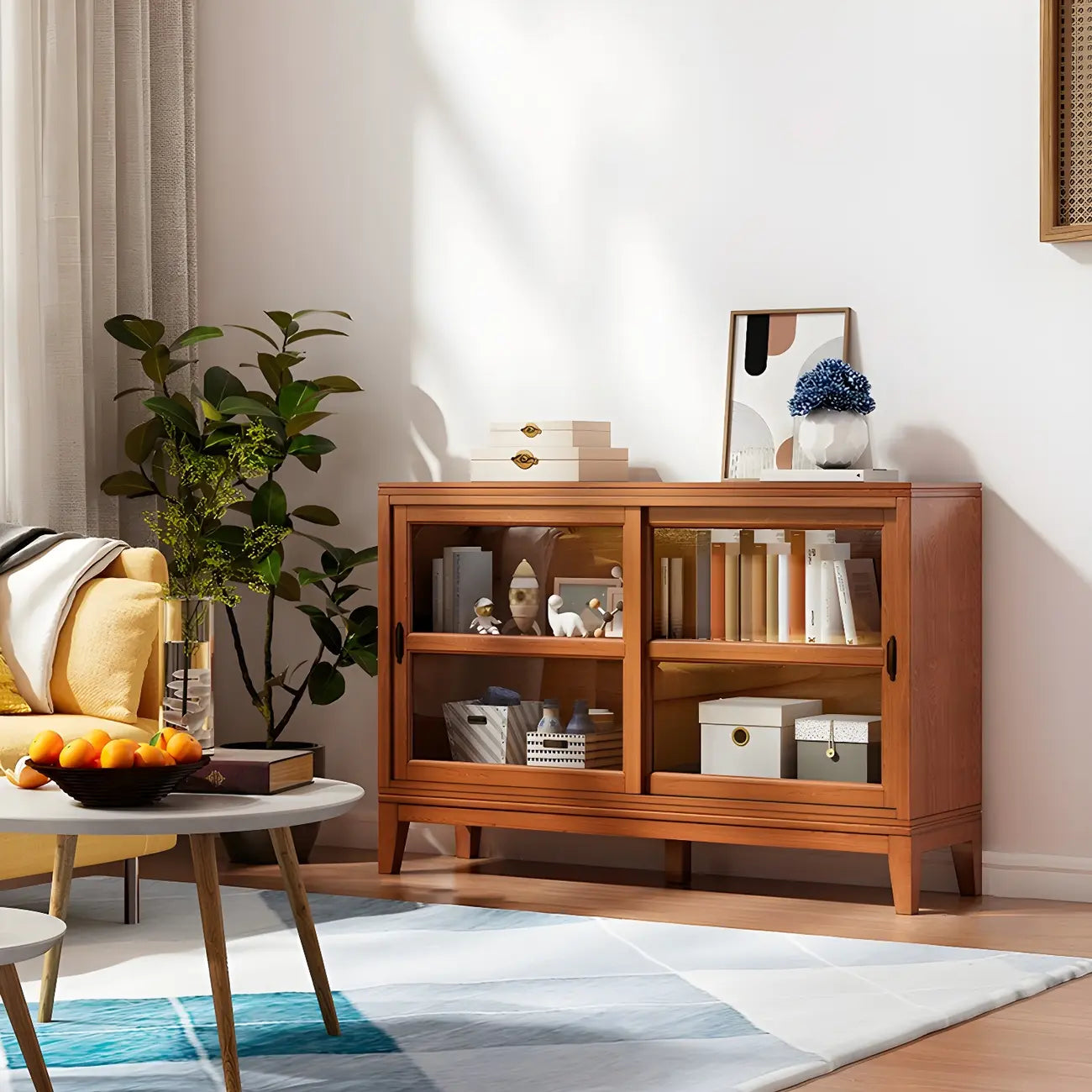 Vetrinetta in Legno e Vetro Regolabile con Ante Scorrevoli