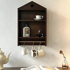 Vitrine flottante en bois à 2 étagères en forme de maison classique
