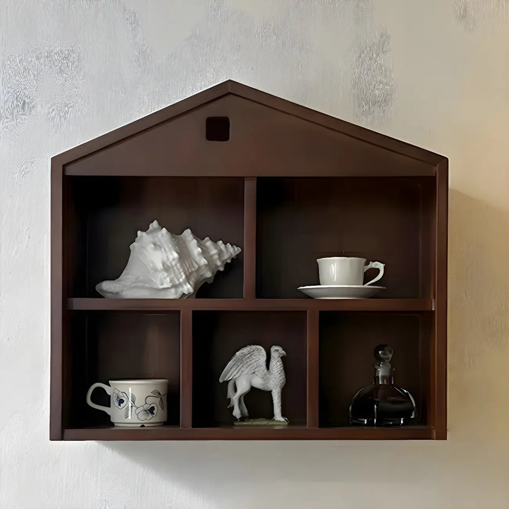 Vitrine flottante en bois à 2 étagères en forme de maison classique