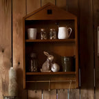Vitrine flottante en bois à 2 étagères en forme de maison classique