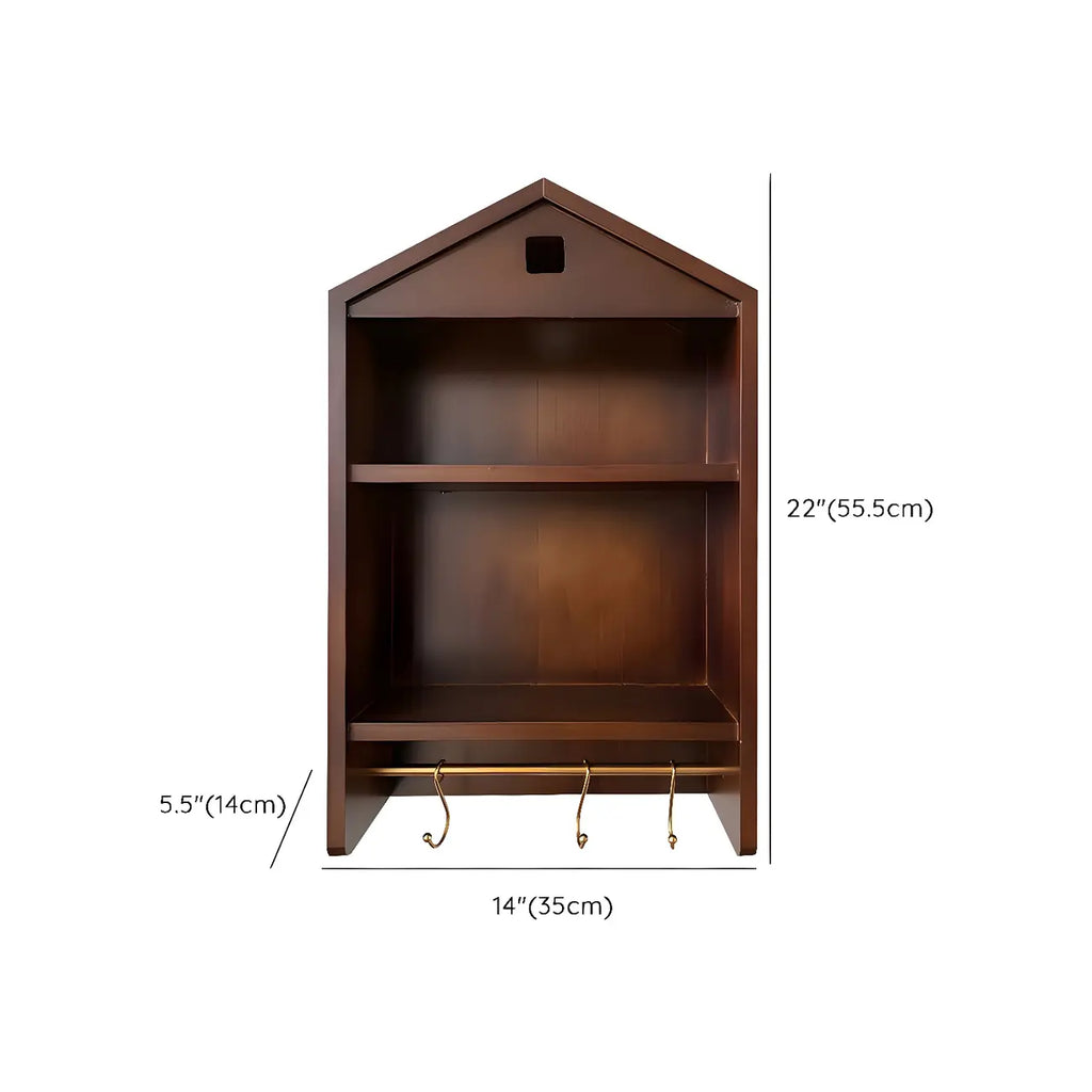 Vitrine flottante en bois à 2 étagères en forme de maison classique