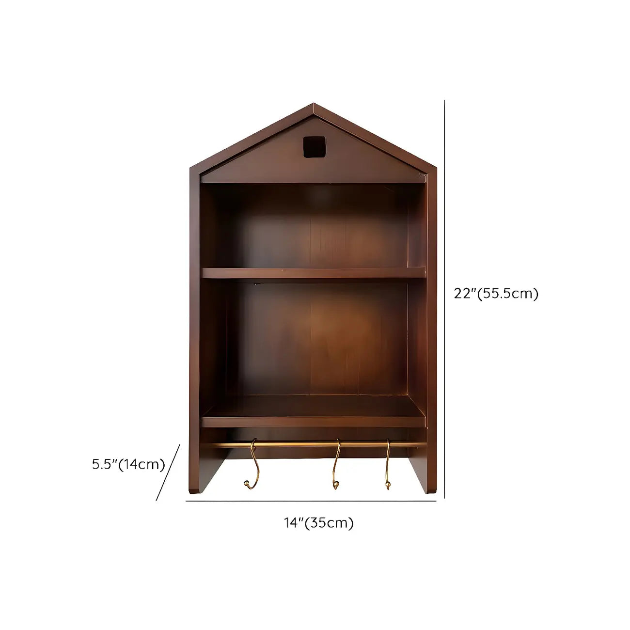Vitrine flottante en bois à 2 étagères en forme de maison classique