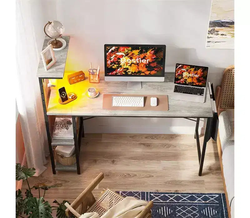 Bureau de jeu LED Bestier 52 pouces avec 4 étagères et un sac de rangement