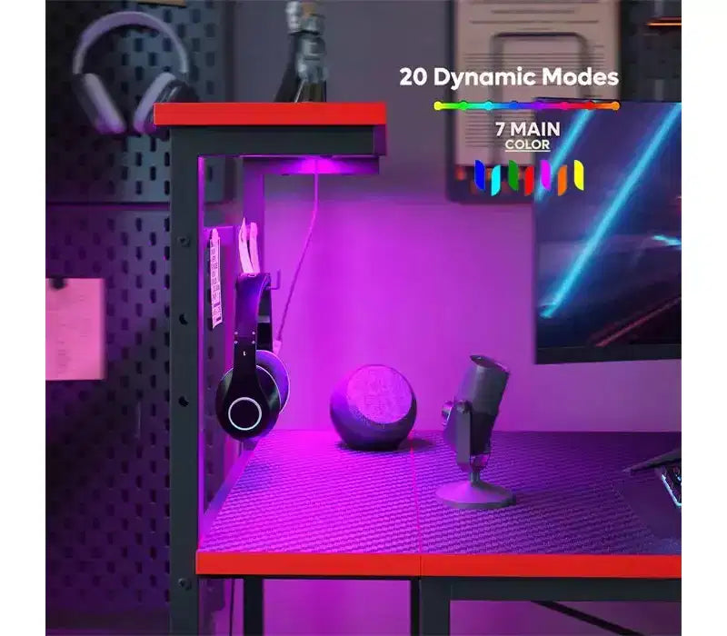 Bureau de jeu LED Bestier 52 pouces avec 4 étagères et un sac de rangement