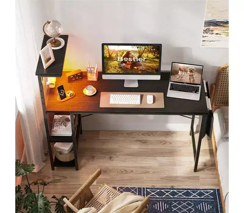 Bureau de jeu LED Bestier 52 pouces avec 4 étagères et un sac de rangement