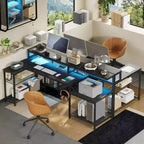 Bestier 71,5 LED Bureau Gaming avec Prise de Courant, Bureau d'Angle en Forme de L avec Support Moniteur