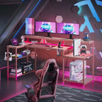 Bestier 71,5 LED Bureau Gaming avec Prise de Courant, Bureau d'Angle en Forme de L avec Support Moniteur