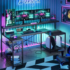 Bestier 71,5 LED Bureau Gaming avec Prise de Courant, Bureau d'Angle en Forme de L avec Support Moniteur