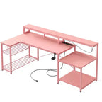 Bestier 71,5 LED Bureau Gaming avec Prise de Courant, Bureau d'Angle en Forme de L avec Support Moniteur