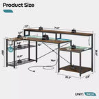 Bestier 71,5 LED Bureau Gaming avec Prise de Courant, Bureau d'Angle en Forme de L avec Support Moniteur