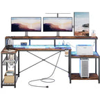 Bestier 71,5 LED Bureau Gaming avec Prise de Courant, Bureau d'Angle en Forme de L avec Support Moniteur