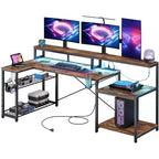 Bestier 71,5 LED Bureau Gaming avec Prise de Courant, Bureau d'Angle en Forme de L avec Support Moniteur