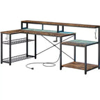 Bestier 71,5 LED Bureau Gaming avec Prise de Courant, Bureau d'Angle en Forme de L avec Support Moniteur