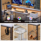 Bestier 71,5 LED Bureau Gaming avec Prise de Courant, Bureau d'Angle en Forme de L avec Support Moniteur