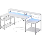 Bestier 71,5 LED Bureau Gaming avec Prise de Courant, Bureau d'Angle en Forme de L avec Support Moniteur