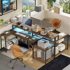 Bestier 71,5 LED Bureau Gaming avec Prise de Courant, Bureau d'Angle en Forme de L avec Support Moniteur