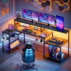 Bestier 71,5 LED Bureau Gaming avec Prise de Courant, Bureau d'Angle en Forme de L avec Support Moniteur