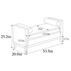 Banc rembourré élégant, pouf avec pieds en bois et coussins cylindriques