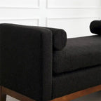 Banc rembourré élégant, pouf avec pieds en bois et coussins cylindriques